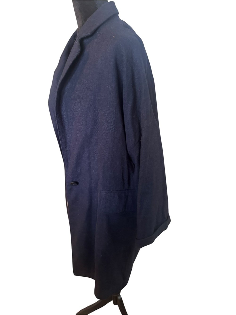 Zara Women's Navy Long Linen Like Blazer NWT - Picture 3 of 6